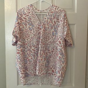 Jodifl women’s small pink, blue and white leopard blouse.